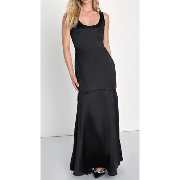 LULU'S SZ L Black Enchanting Sophistication V-Neck Mermaid Maxi Dress NEW B152 - Picture 1 of 10